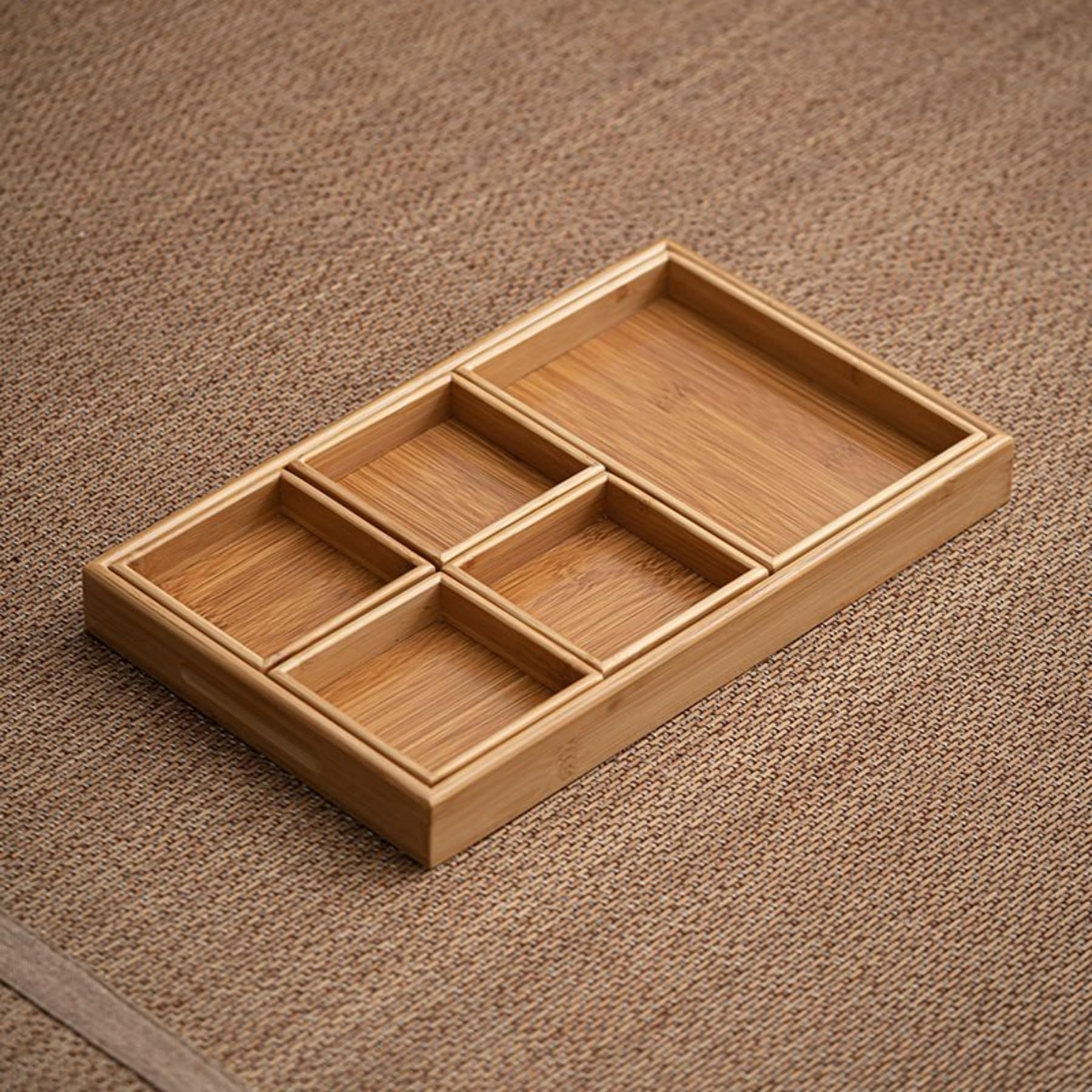 Amazon｜FLYILIA トレー お盆 仕切りトレー トレイ 竹製 長角盆 長手盆