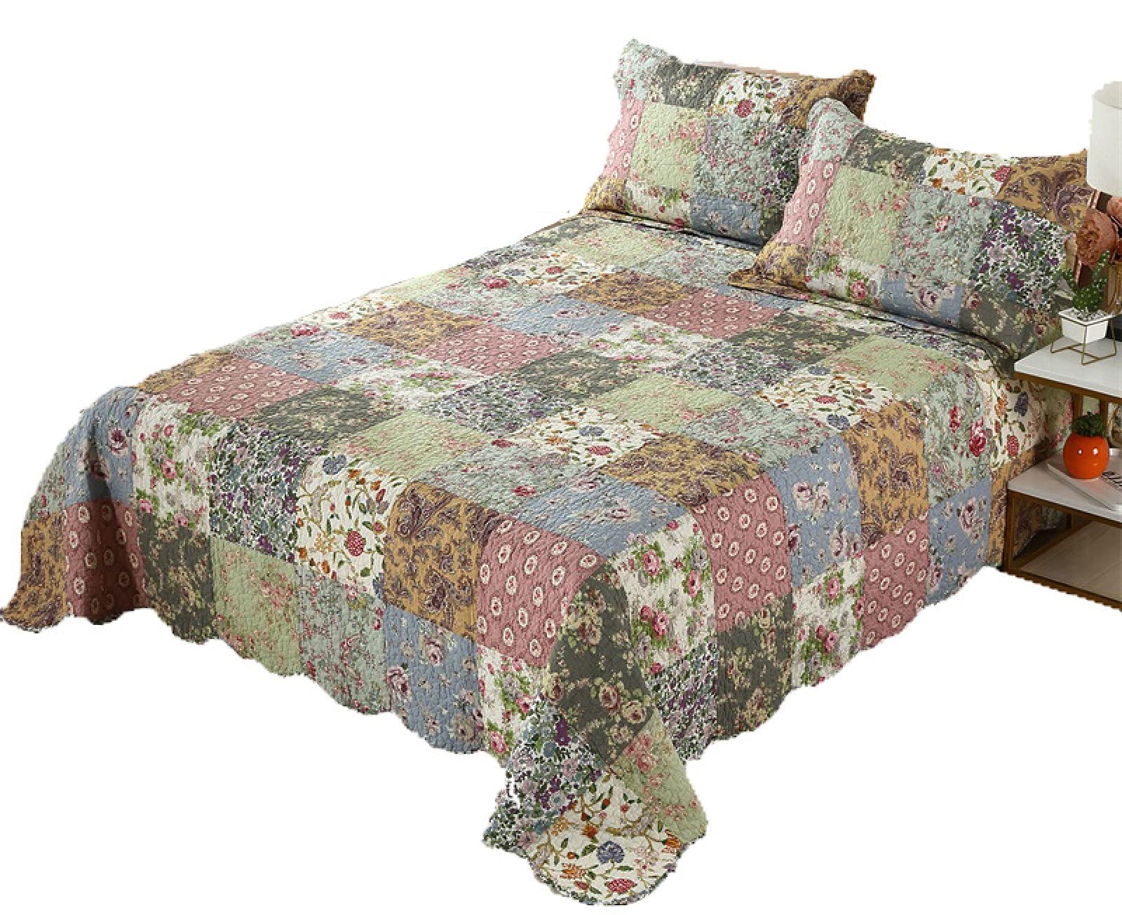 Amazon｜手作りパッチワークキルトベッドカバー綿100％スーパーキング