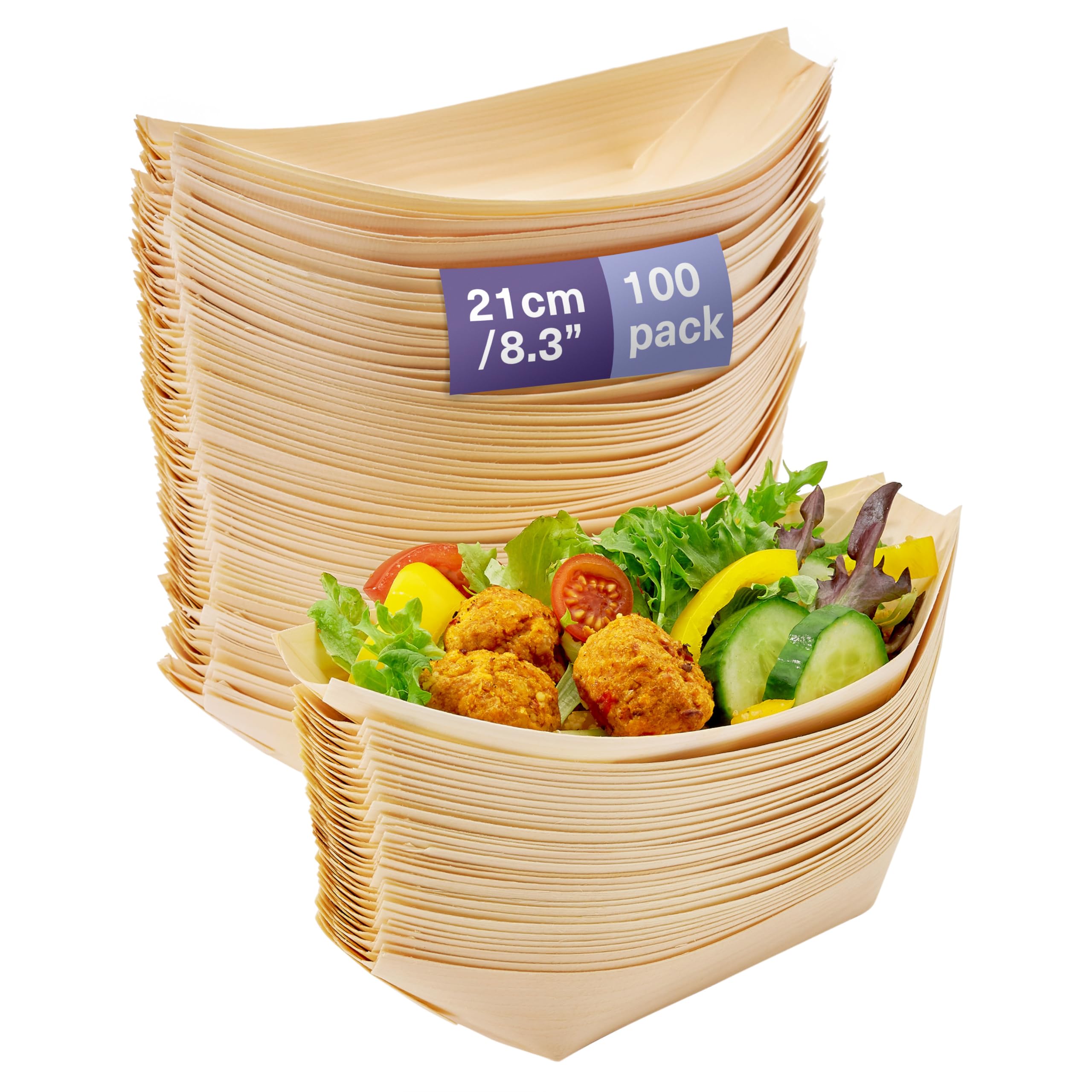 MATANA 100 Large Wooden Bamboo Boats for Appetizers & Finger Foods