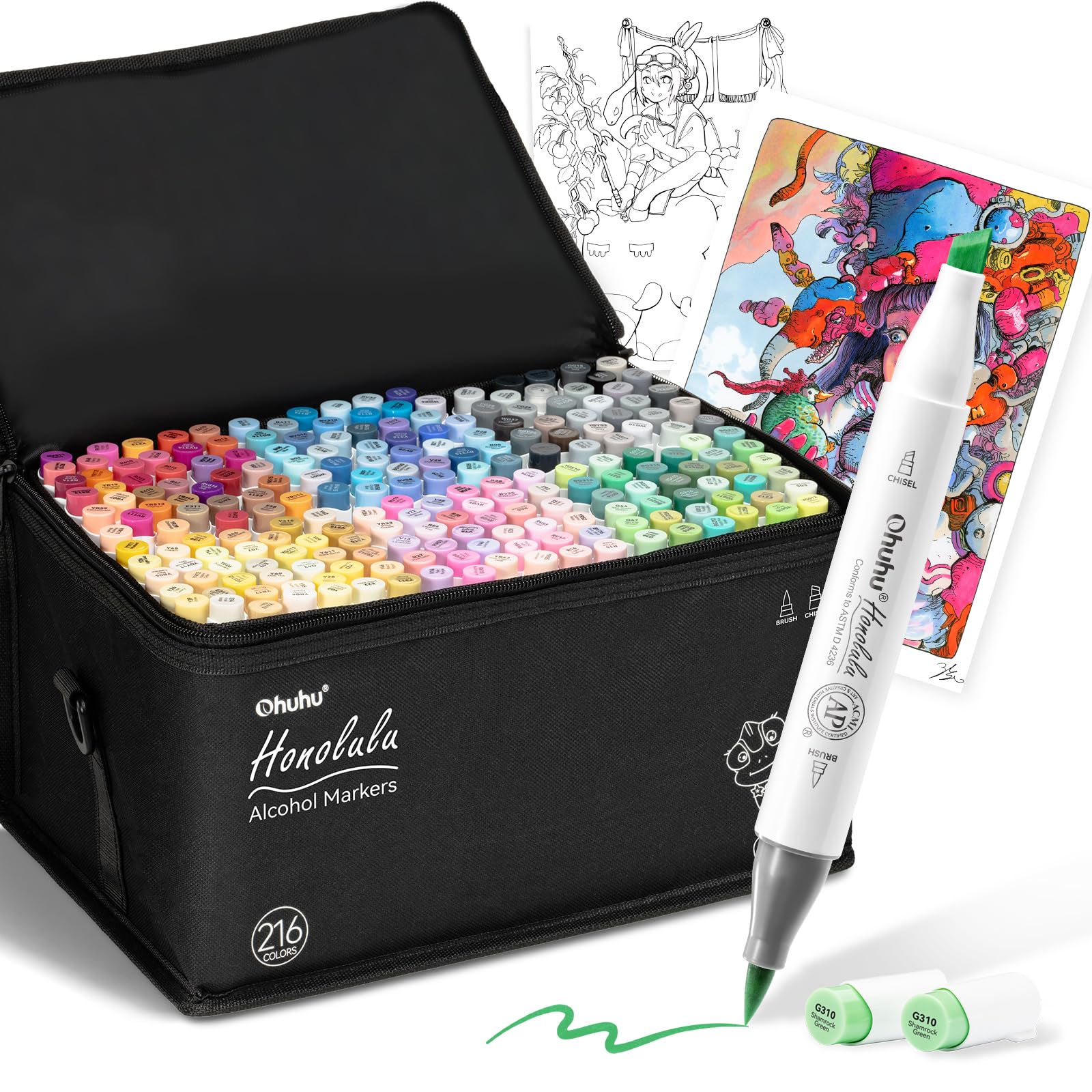 Amazon | Ohuhu マーカーペン 筆タイプ 216色217本 プロ愛用 パステル