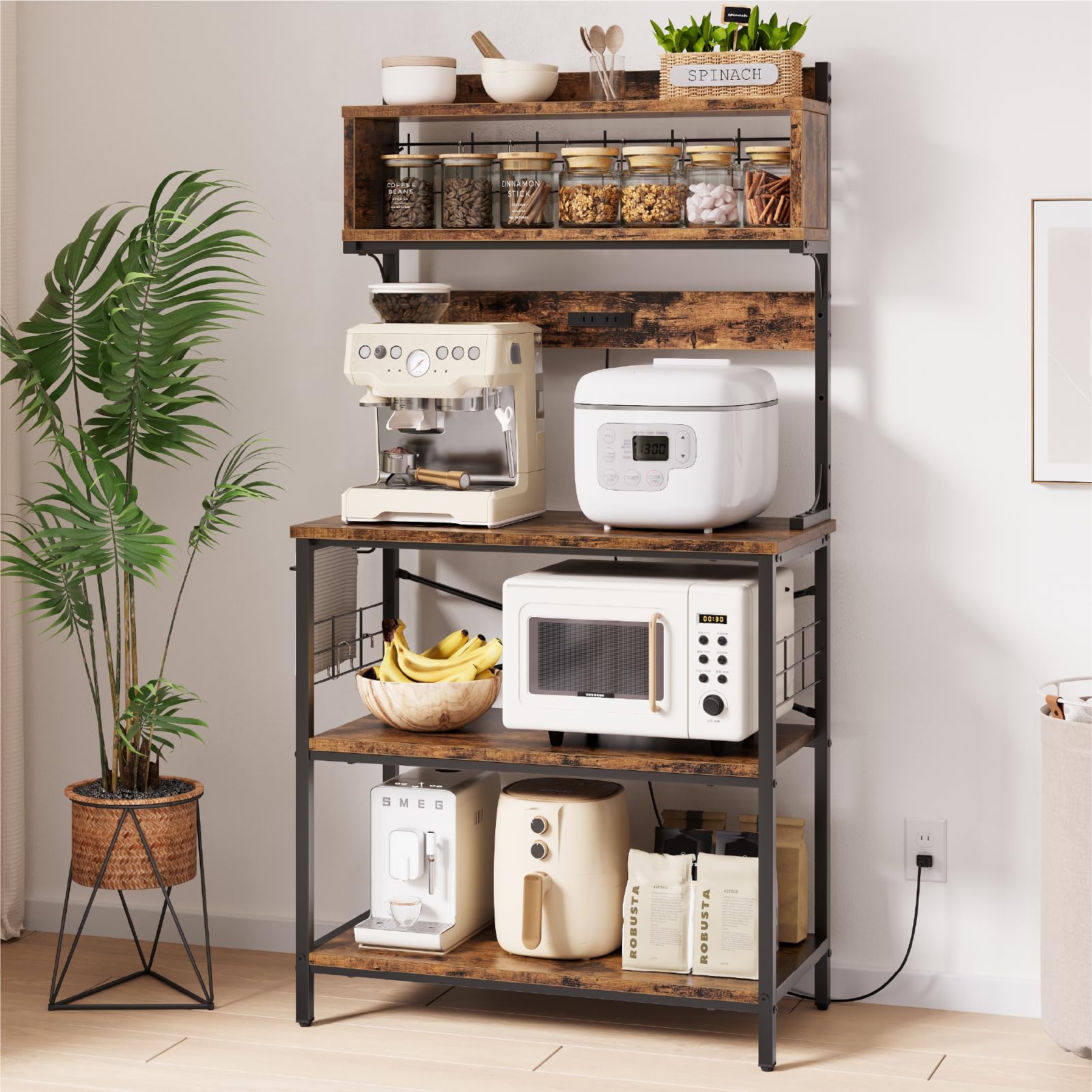 Amazon.co.jp: Bestier キッチンラック 幅80cmレンジ台 2口コンセント