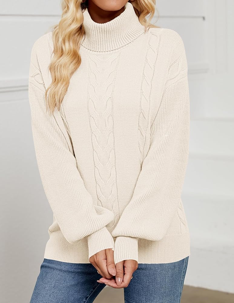 LEANI Women's Turtleneck Cable Knit Sweater Winter Pullover
