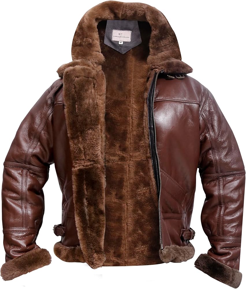 MARCO ENZOLANI B3 Bomber Jacket Aviator Real Shearling Winter