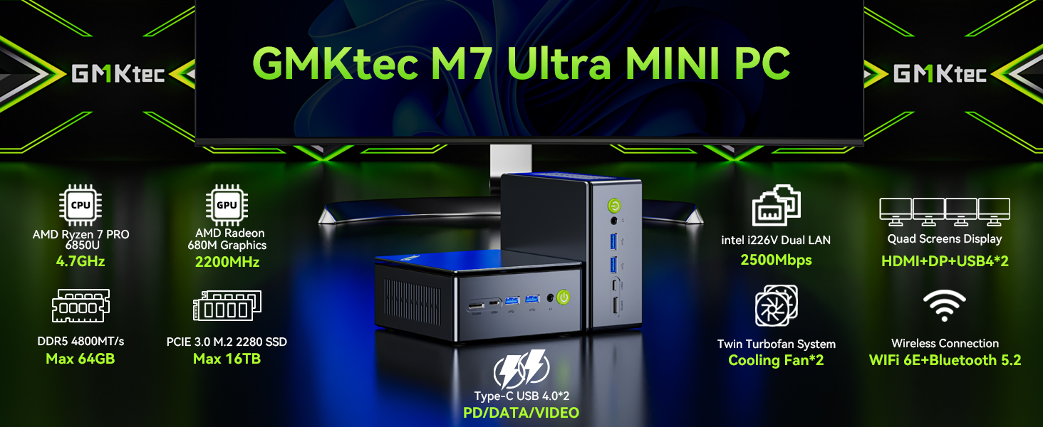 Amazon.com: GMKtec Mini PC Gaming, M7 Ultra Ryzen 7 PRO 6850U 32GB