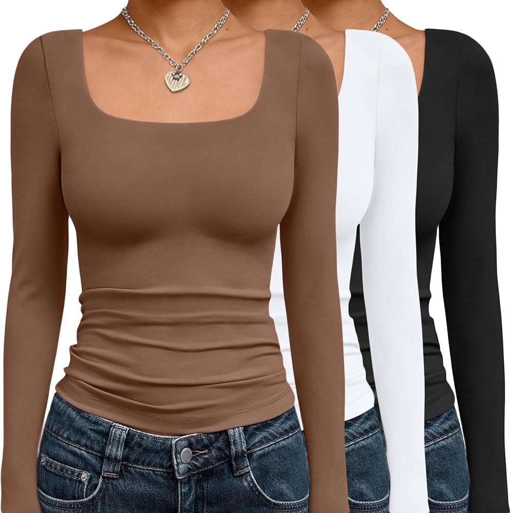 AUTOMET 3 Pack Womens Long Sleeve Shirts Fall Fashion Scoop Neck