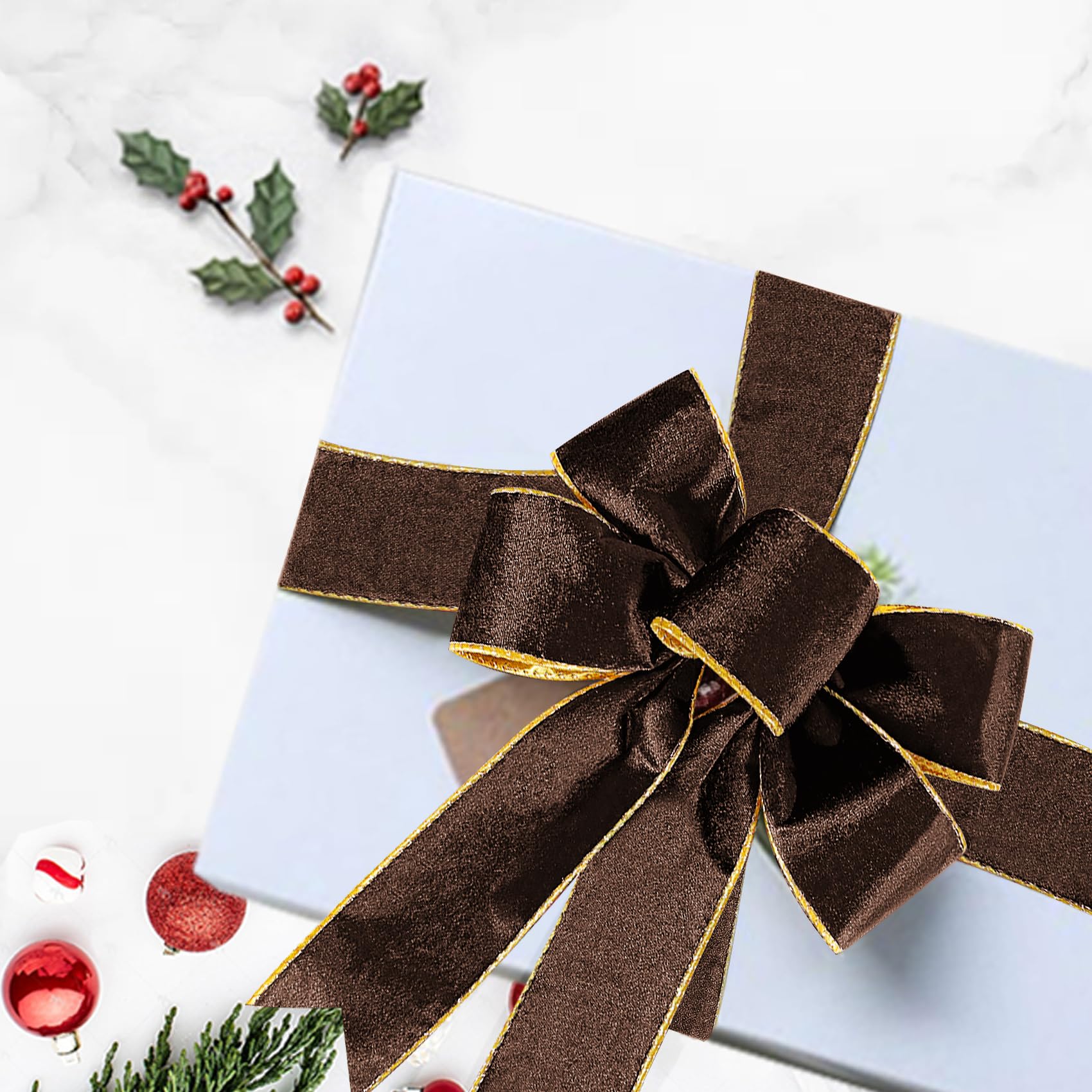 Amazon.com: Brown Wide Velvet Ribbon Wired for Christmas Tree