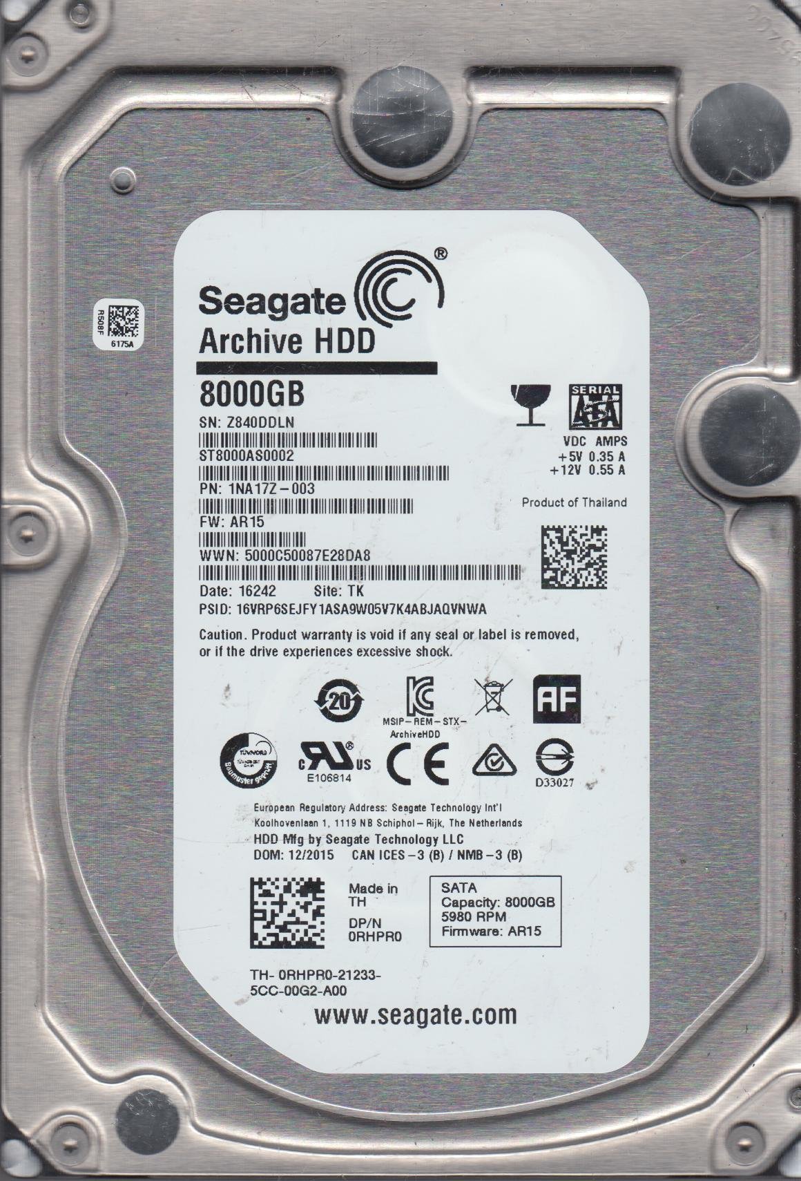 Amazon | SeagateアーカイブHDD st8000as0002 8tb 5900rpm SATA 6.0 GB