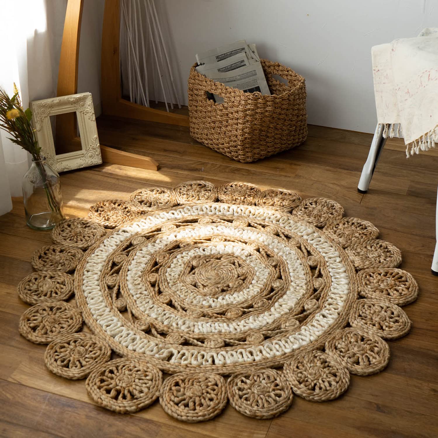 Amazon | サヤンサヤン ジュート ラグ ロータス 直径 90 cm 円形 丸