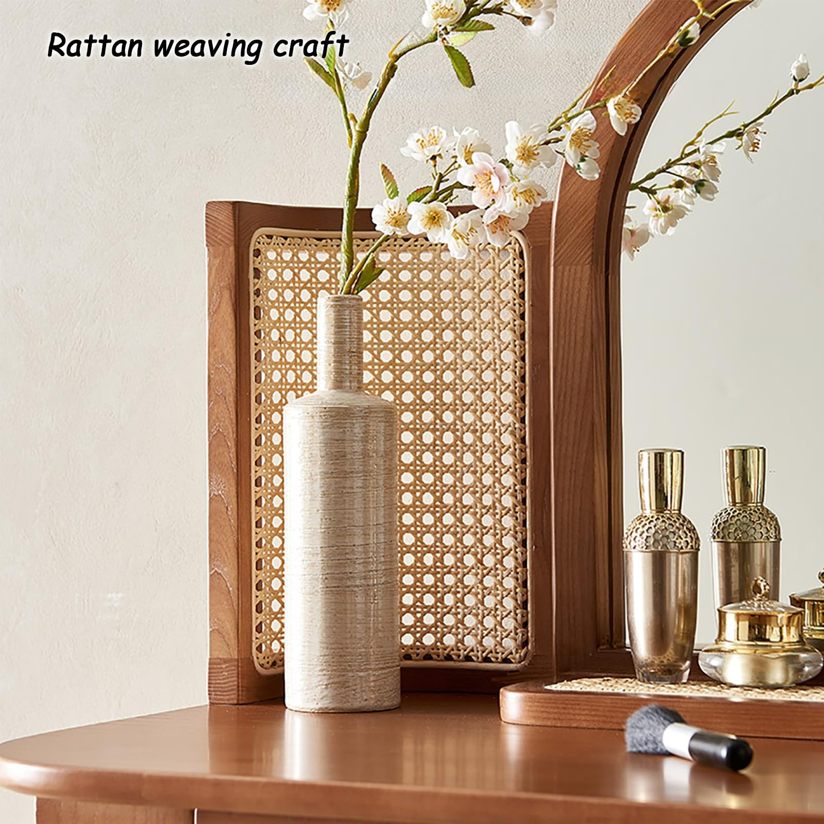 Amazon｜JIAOCKJIAO ラタン製化粧台、取り外し可能なミラー付き