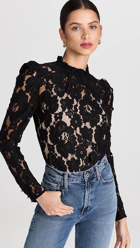 Amazon.com: WAYF Women's Emma Puff Sleeve Lace Top, Black, XXS