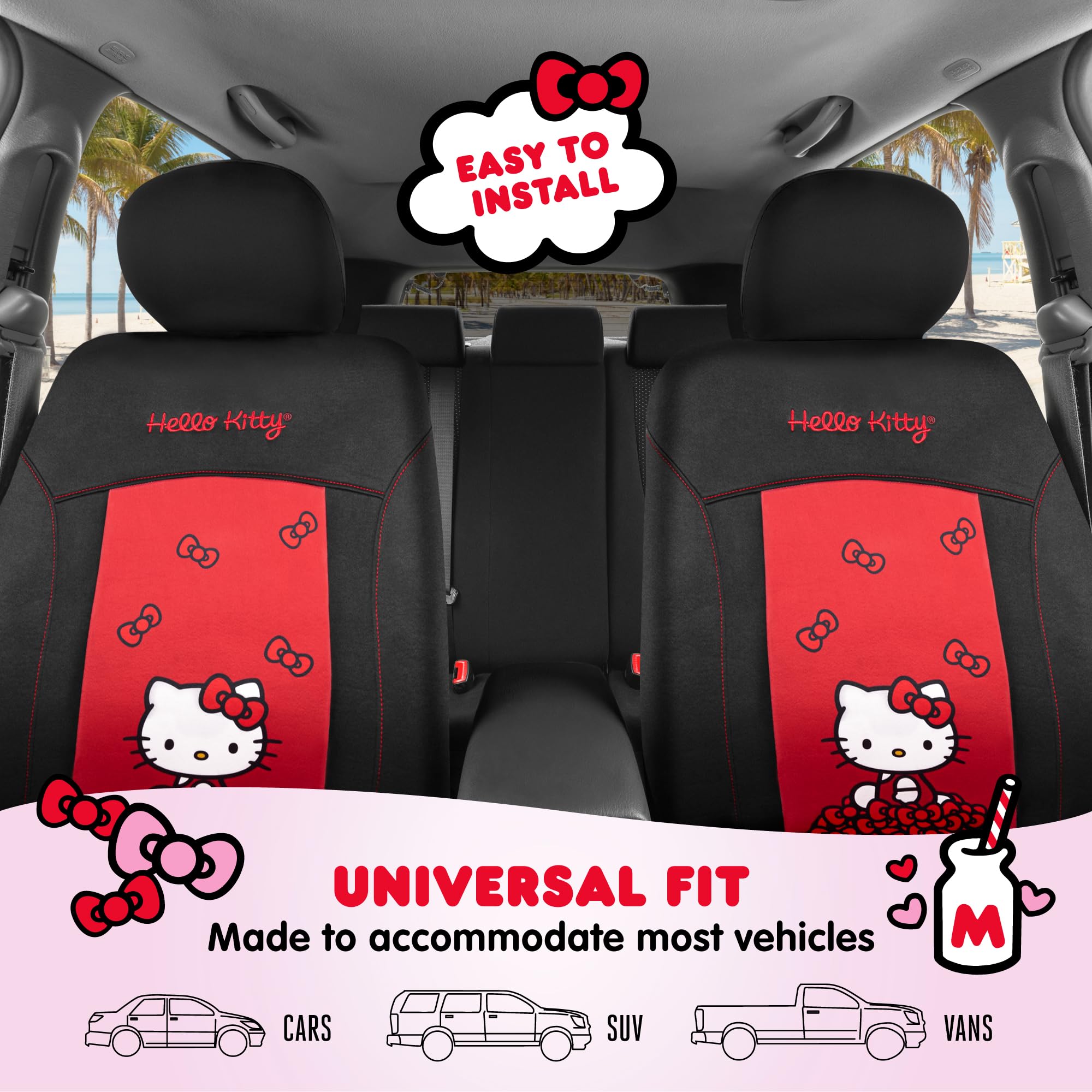 Amazon.co.jp: ハローキティ カーシートカバー 黒と赤のフロントシート