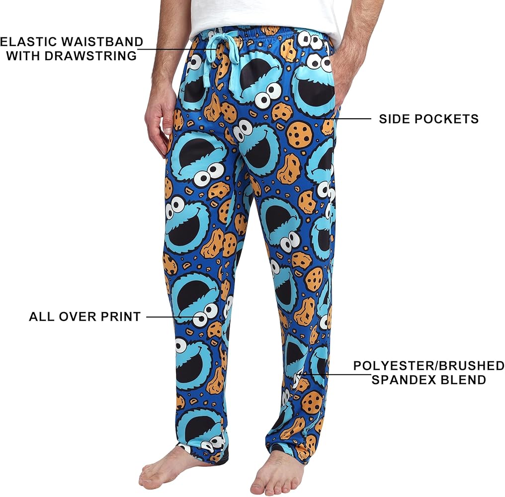 Sesame Street Cookie Monster AOP Mens Sleep Pajama Pants Small