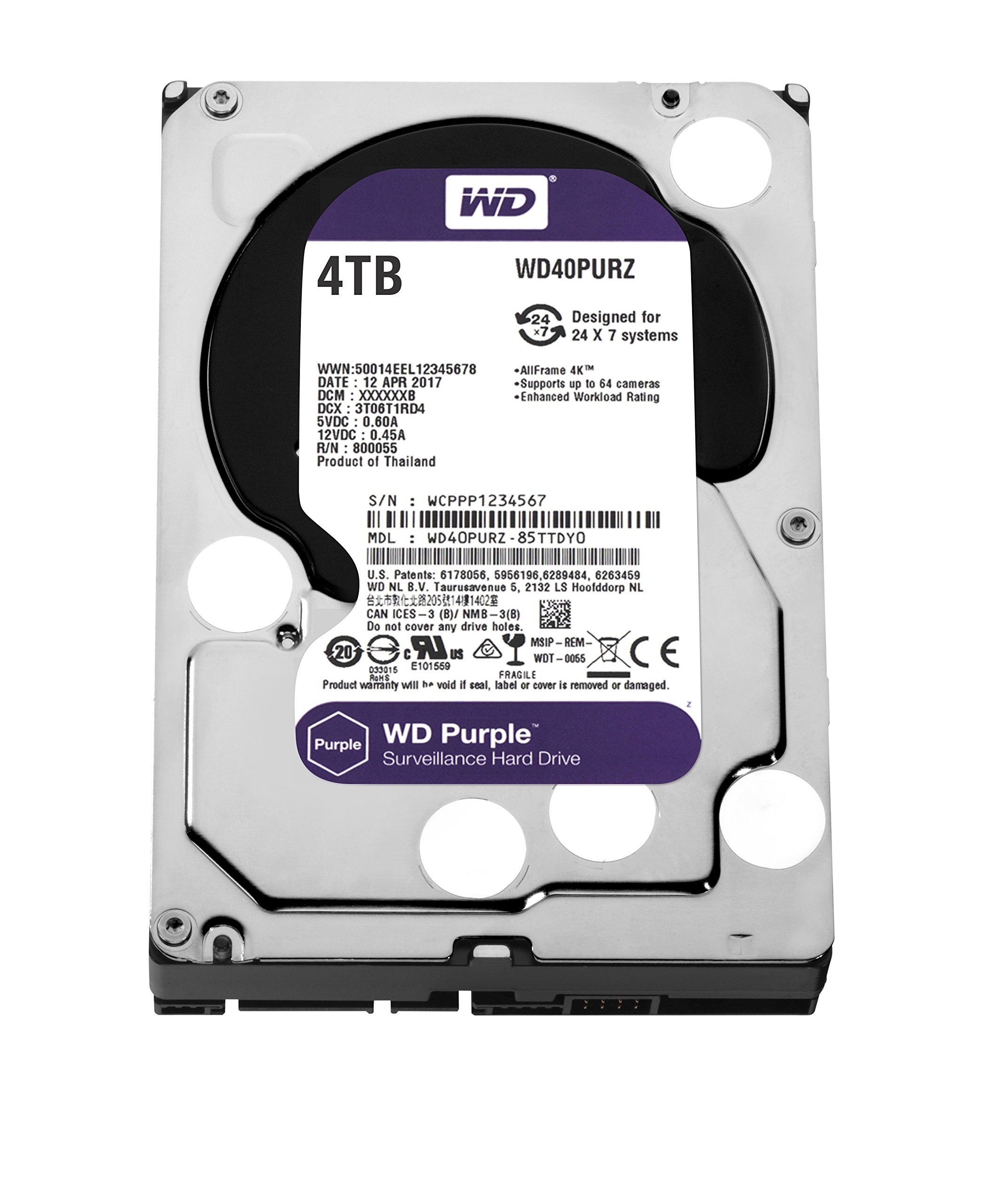 Amazon.com: WD Purple 4TB Surveillance Hard Disk Drive - 5400 RPM