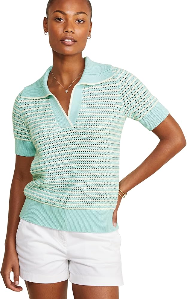 Vineyard Vines Women's Open-Stitch Short-Sleeve Polo Sweater, Aqua