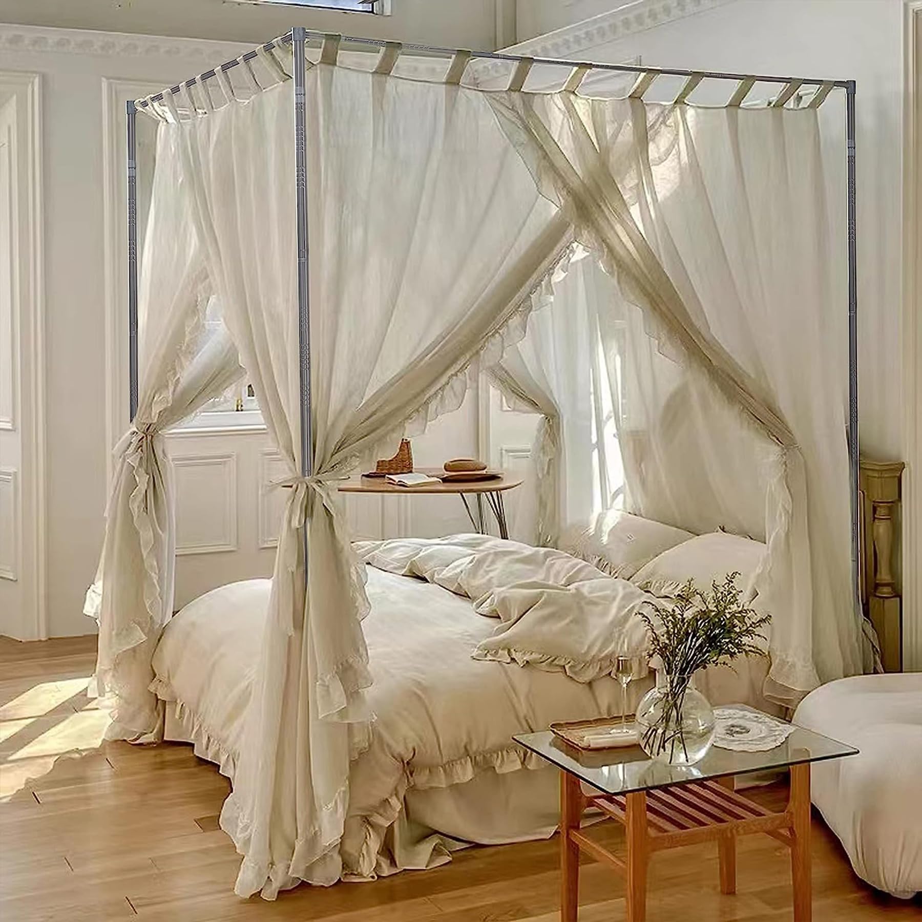 Amazon｜AdeptT 天蓋ベッドフレームポール キングサイズ ステンレス