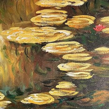 Amazon.co.jp: 秀作 手書き油絵 モネ 睡蓮の池 黄金色 額付 絵画 油彩