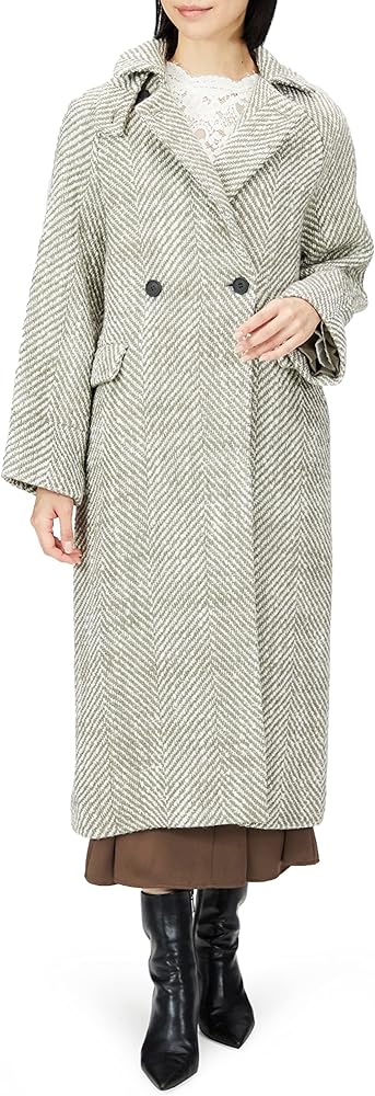 Amazon | [ミラオーウェン] ヘリンボーン柄ストラップダブルコート