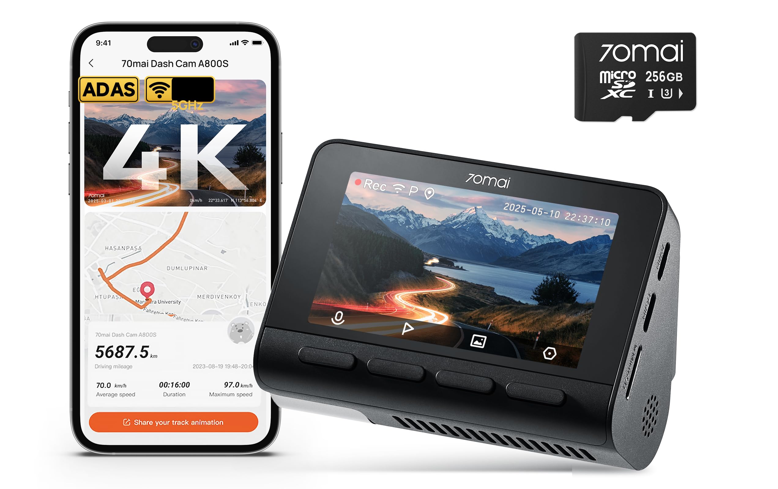 Amazon.com: 【70mai 4K Dash Cam A800S + 256GB Card】 Dash Cam