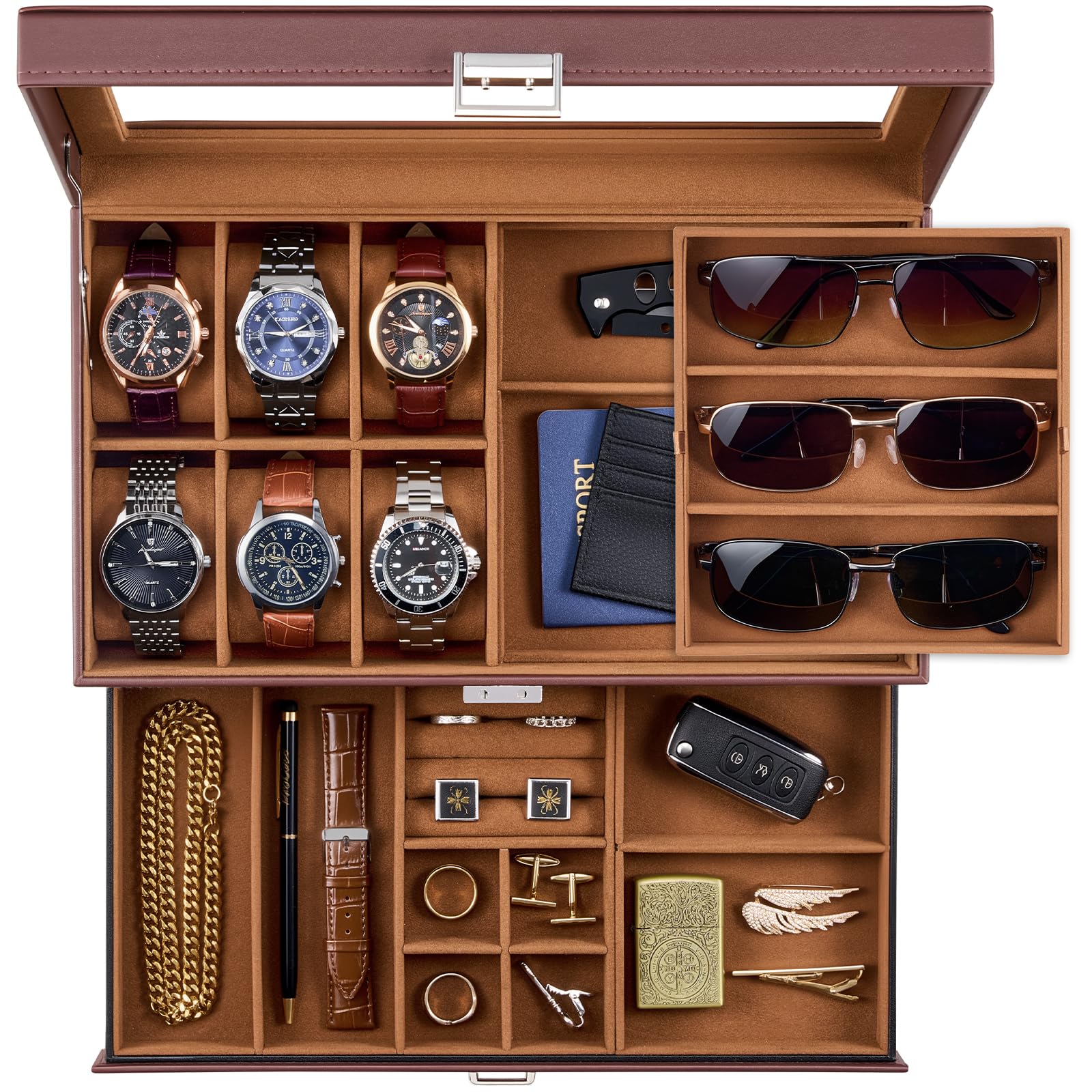 Amazon.co.jp: ProCase 男性用ジュエリーボックス 施錠機能付 2 段式