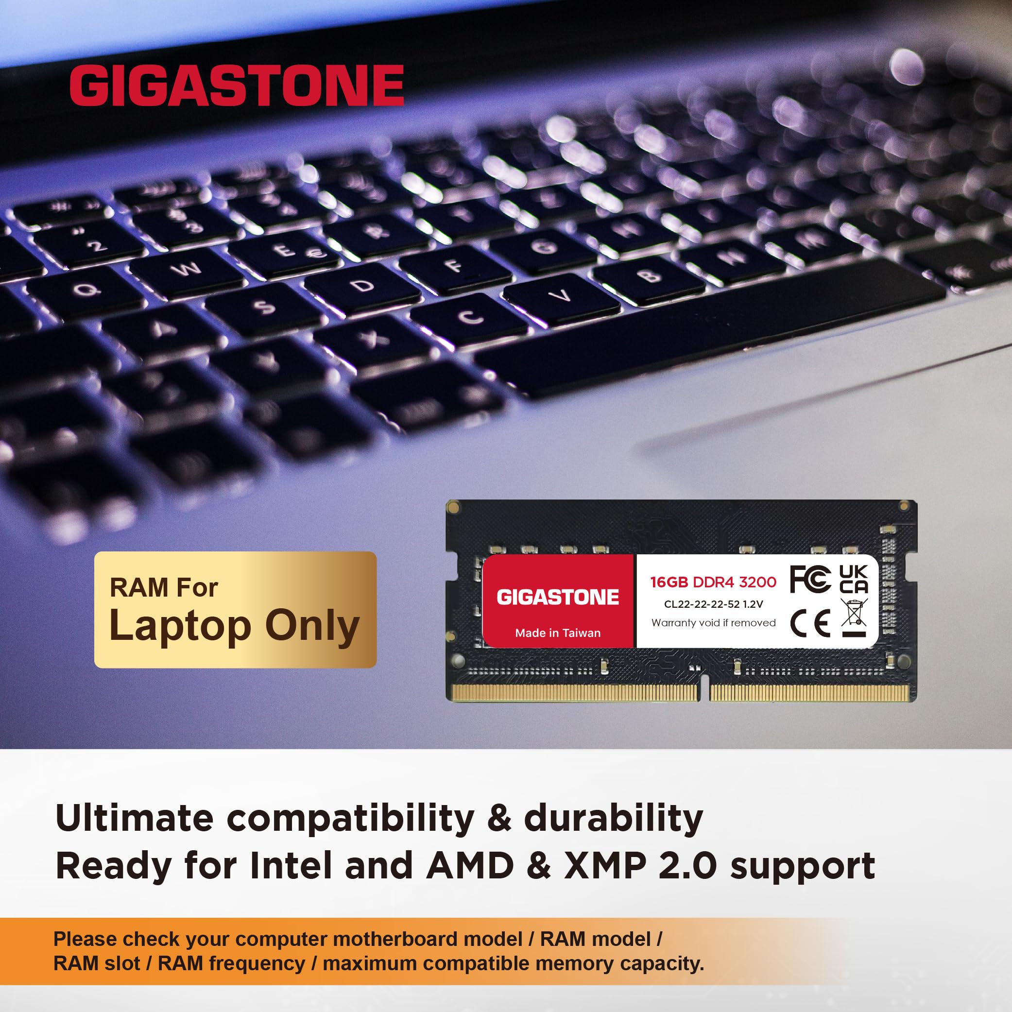 DDR4 RAM Laptop Only】 GIGASTONE 16GB DDR4 3200MHz (2933MHz or