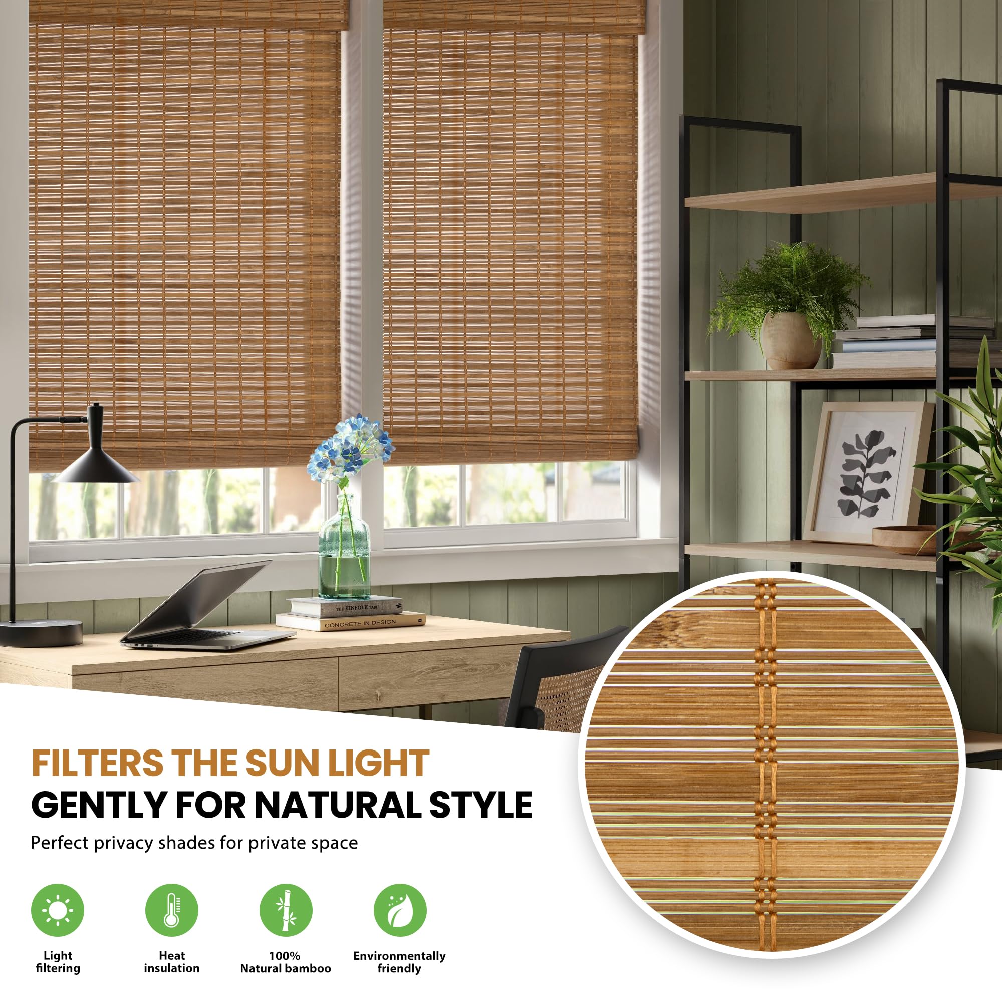 Amazon.com: LazBlinds No Tools No Drill Cordless Bamboo Roman