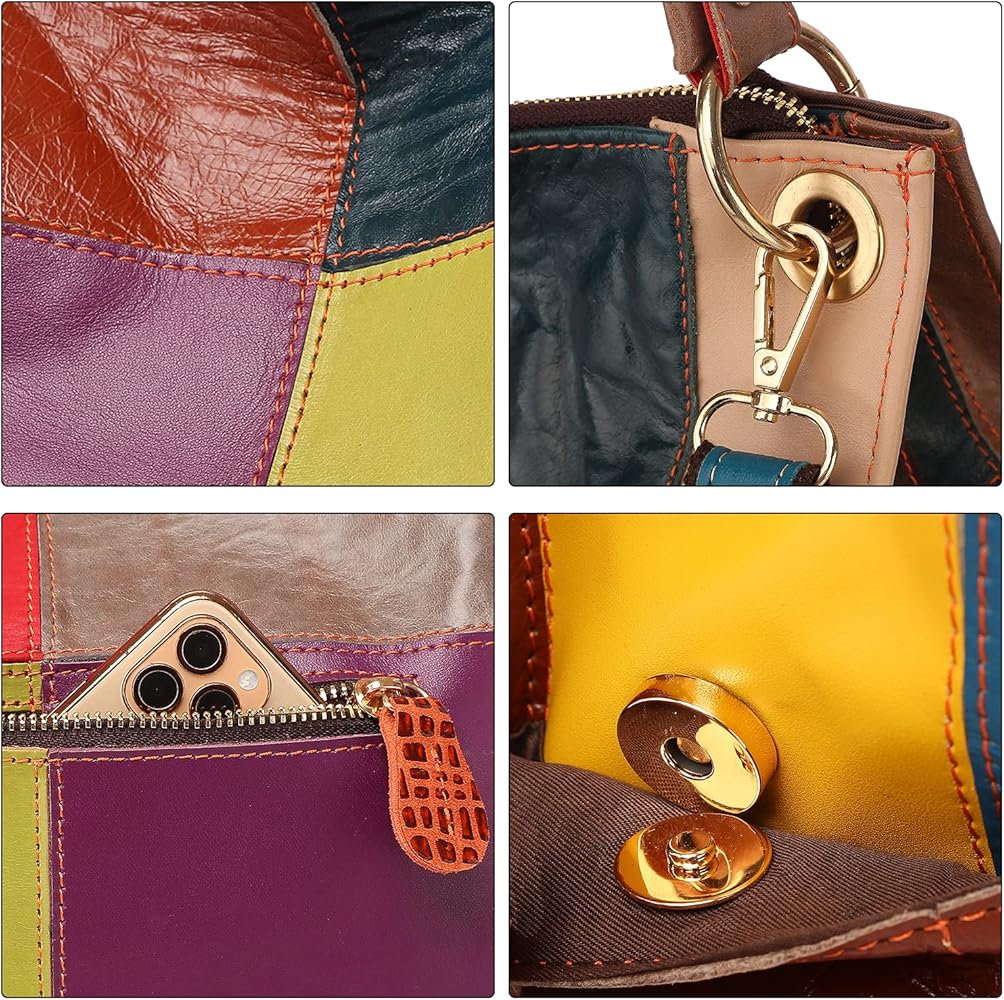 Buy Women Random Multicolor Tote Handbag Cube Splicing Shoulder