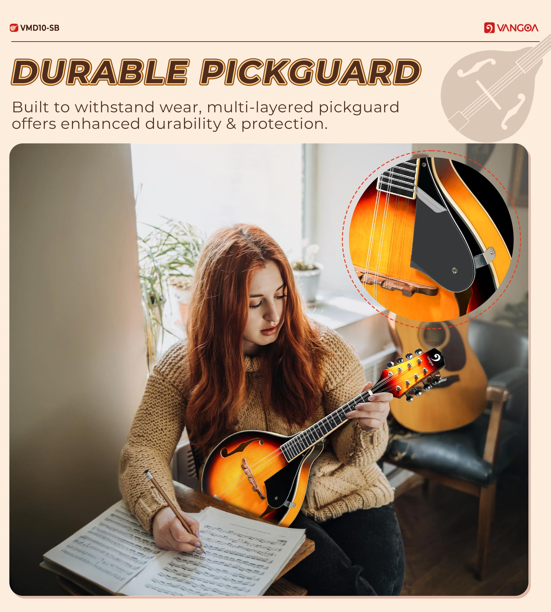 Amazon | Vangoa Aスタイル マンドリン 楽器 サンバースト 8弦