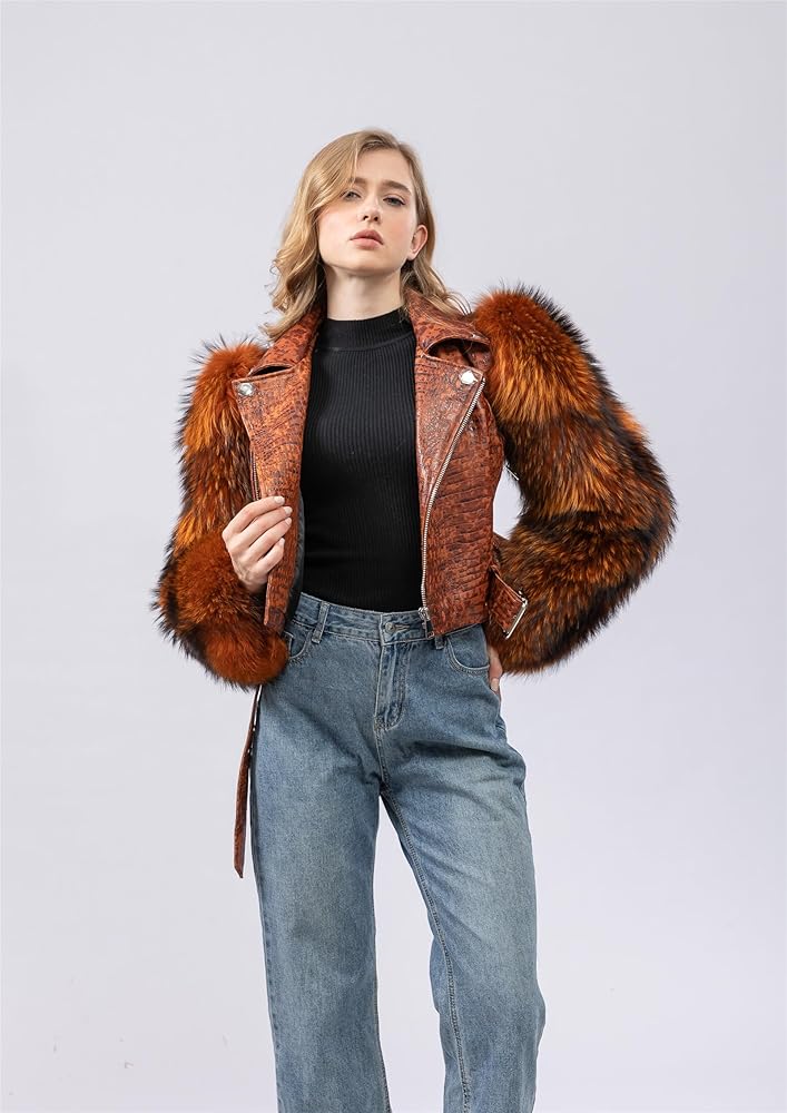 LVCOMEFF Women Sheep Leather Cropped Jacket Bolero Top Coat