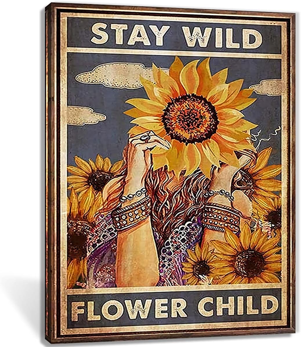 Vintage Sunflower Peace Poster Wall Art - Stay Wild Dominican