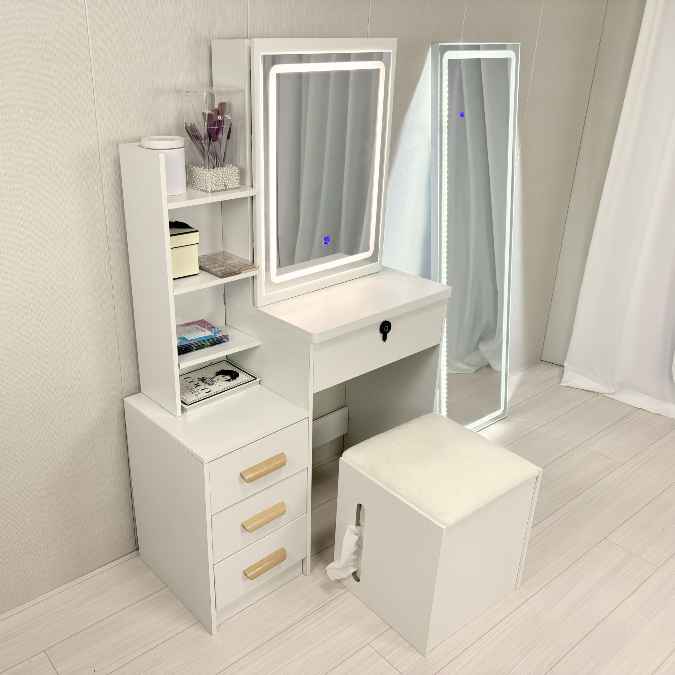 Amazon｜ドレッサー 鏡台 dresser ドレッサーテーブル コンパクト 木製