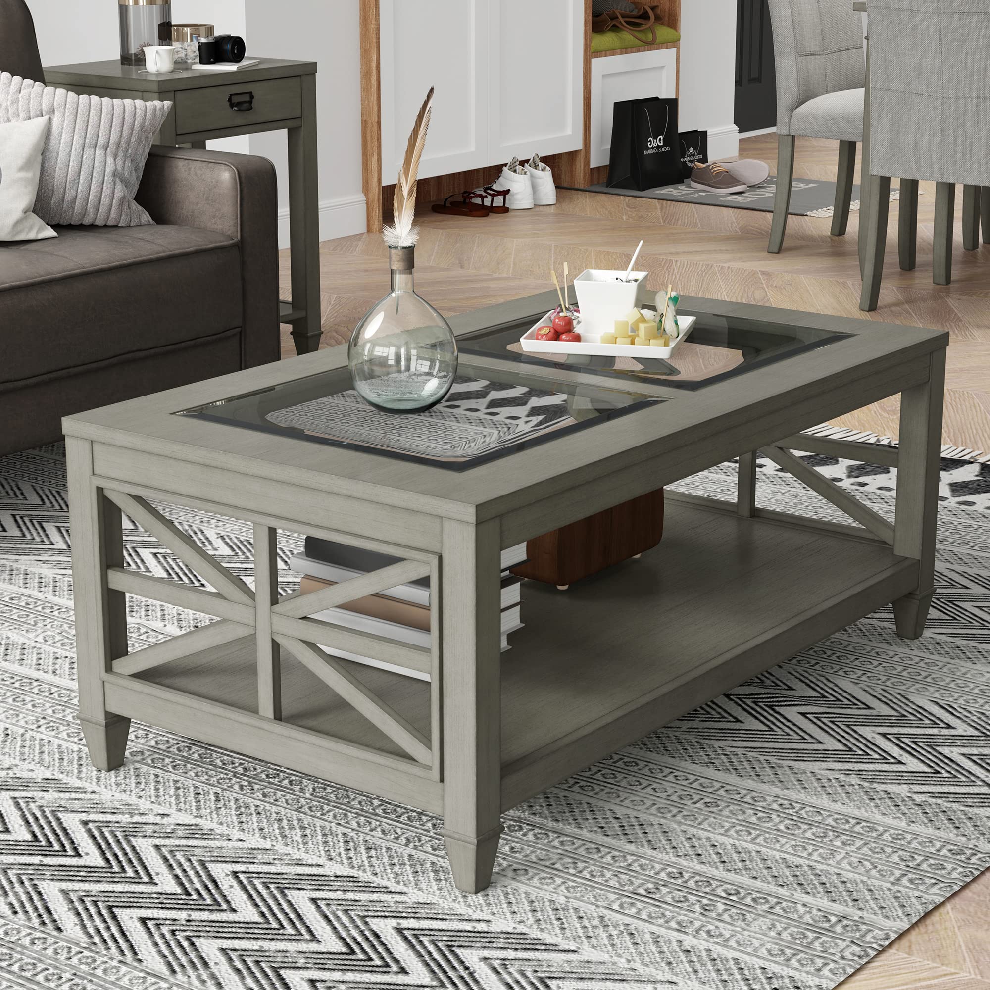 Amazon.com: LEEMTORIG Glass Solid Wood Coffee Table, Modern