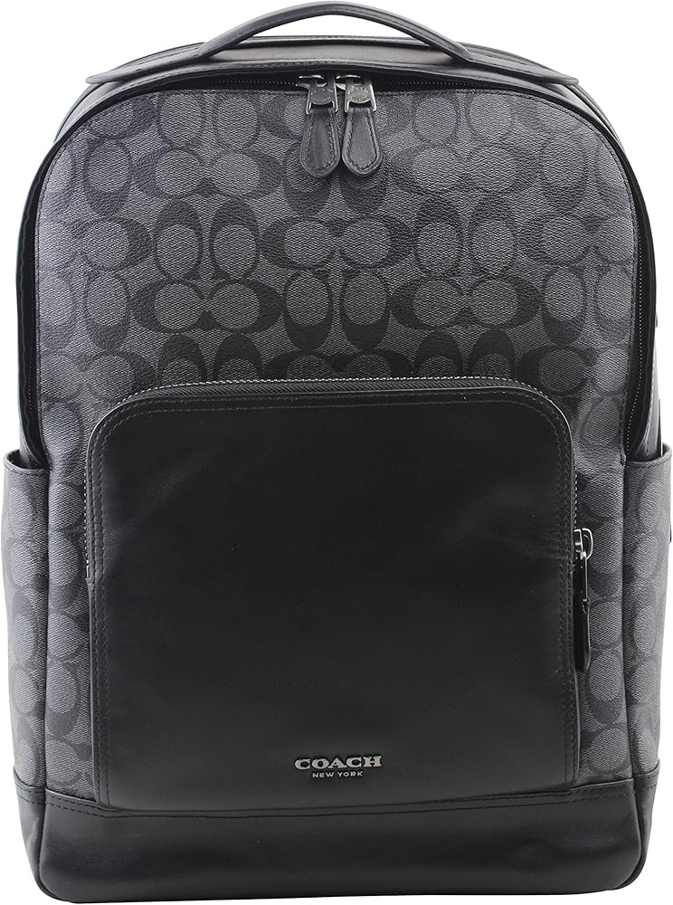 Coach Men's Graham Backpack in Charcoal Black Logo Full Grain