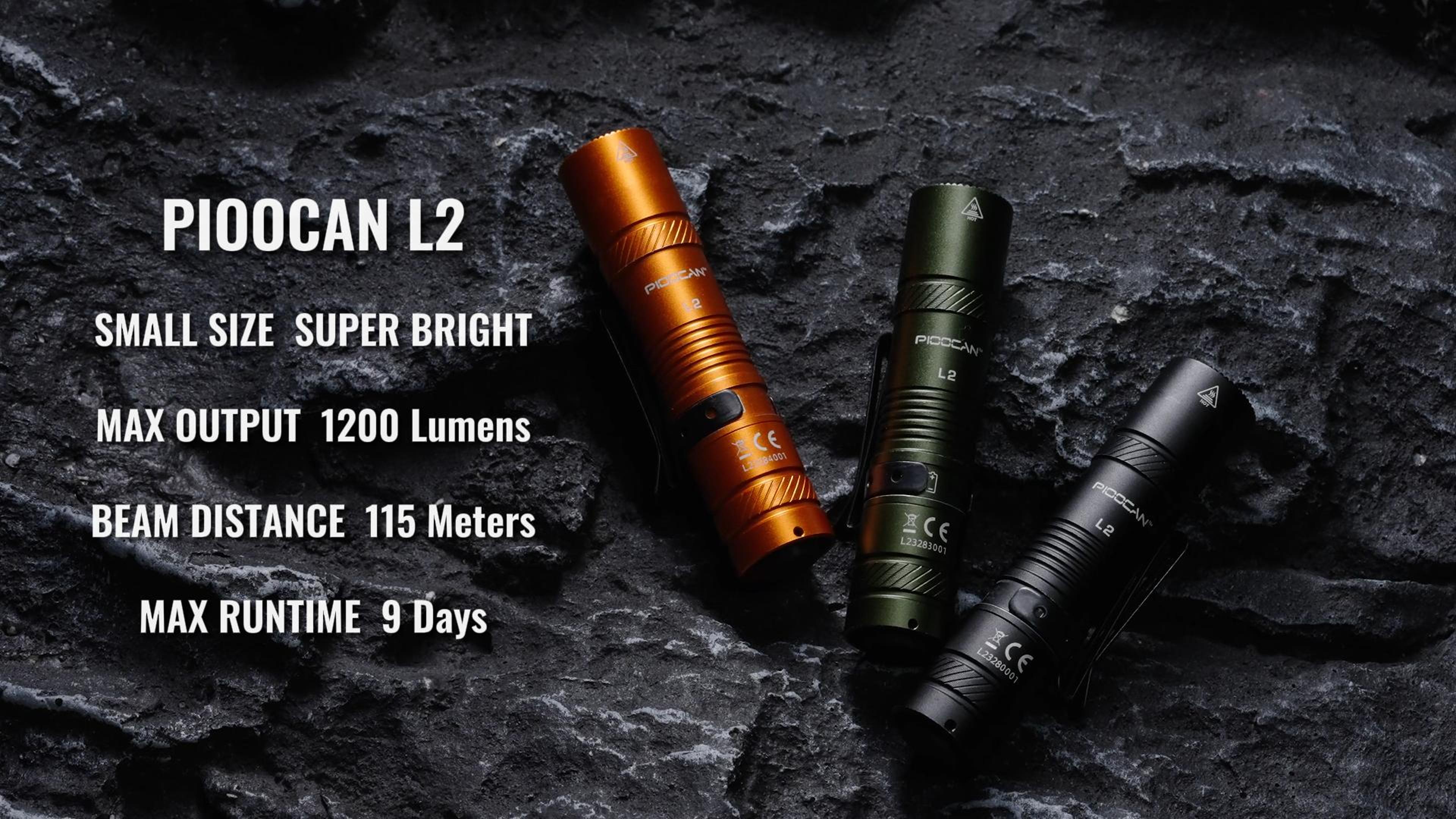 PIOOCAN Rechargeable Flashlights 1200 Lumens EDC Flashlight, AA