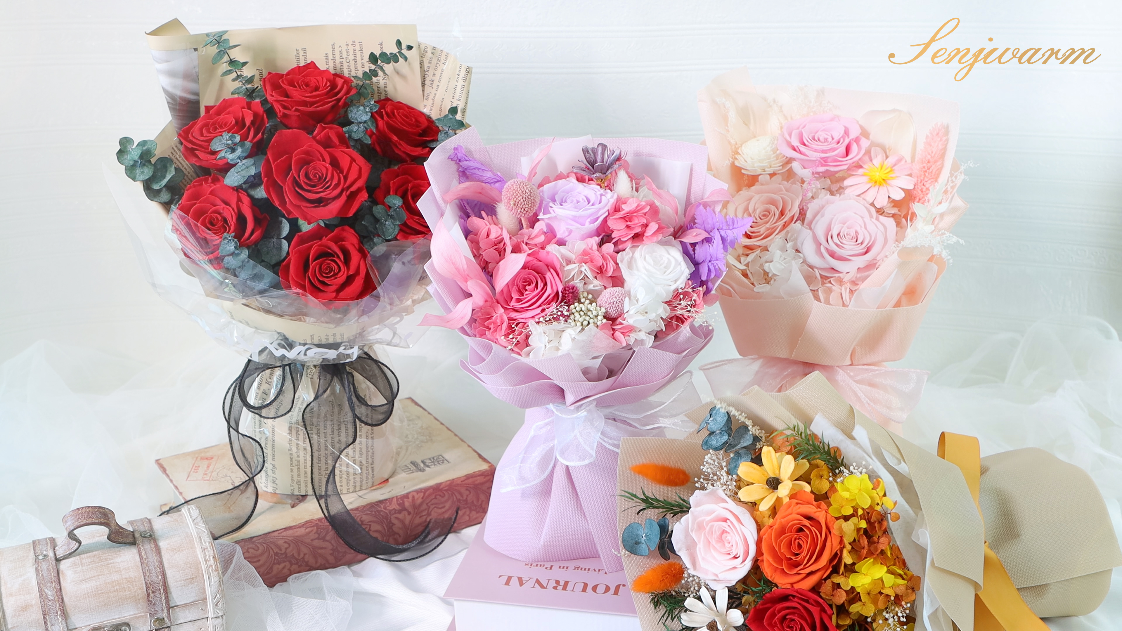 Amazon｜SENJWARM プリザーブドフラワー 枯れない花 花束 薔薇 香り