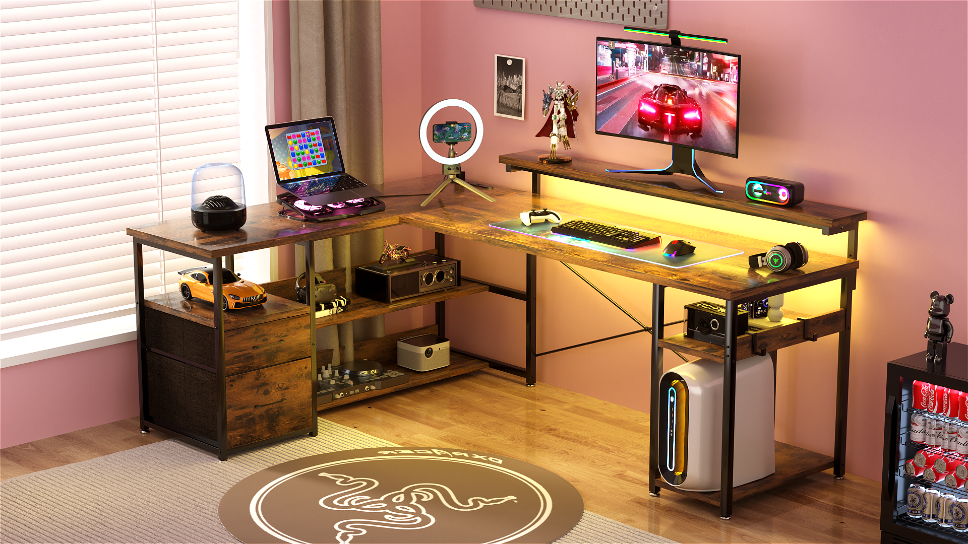 Amazon | ODK パソコンデスク 引き出し2杯付き ゲーミングデスク