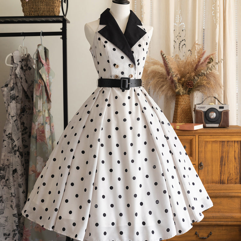 黒白の水玉柄レトロワンピース – ManusMachina
