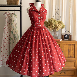 映画女優の水玉柄リボンワンピース - Red – ManusMachina
