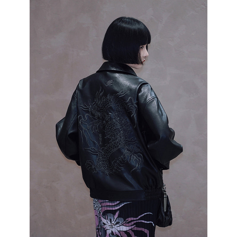 黒龍の刺繍レザージャケット – ManusMachina