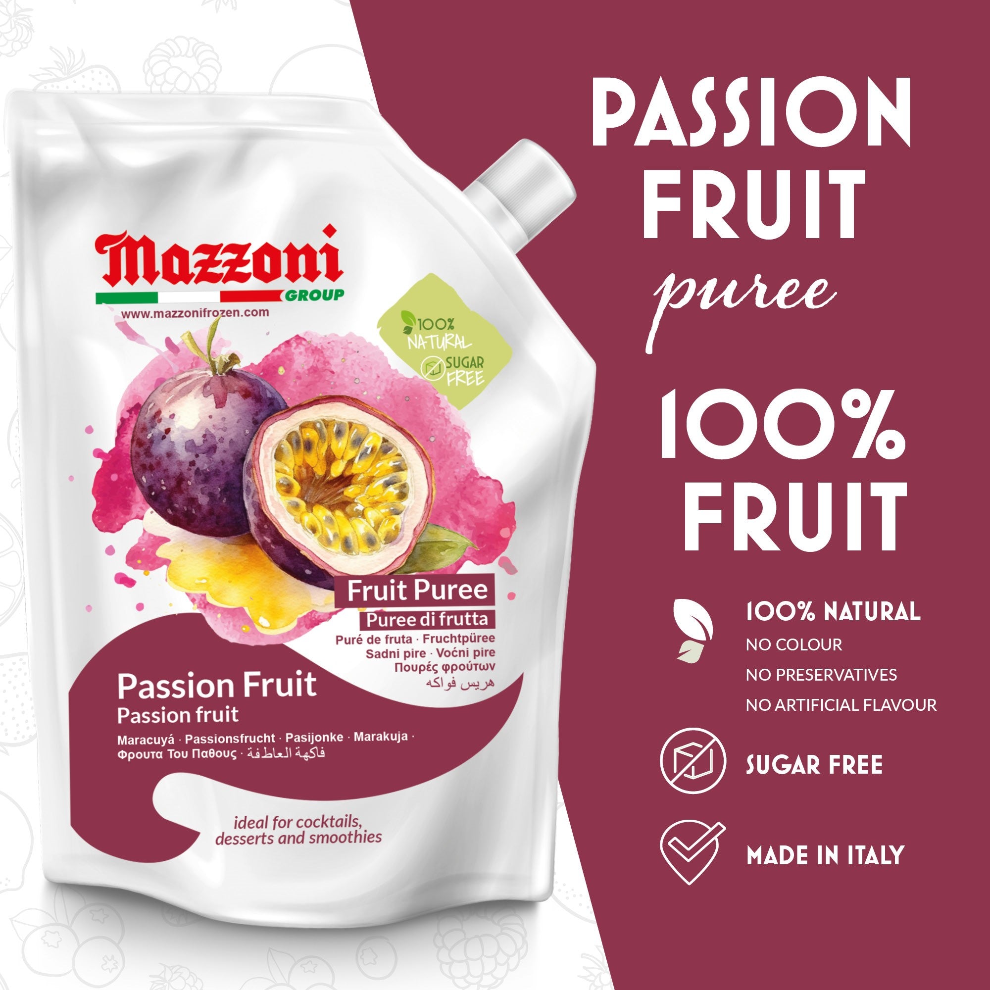 Mazzoni, Passion Fruit Puree, 100% Pure Maracuya, Just Fruit, No