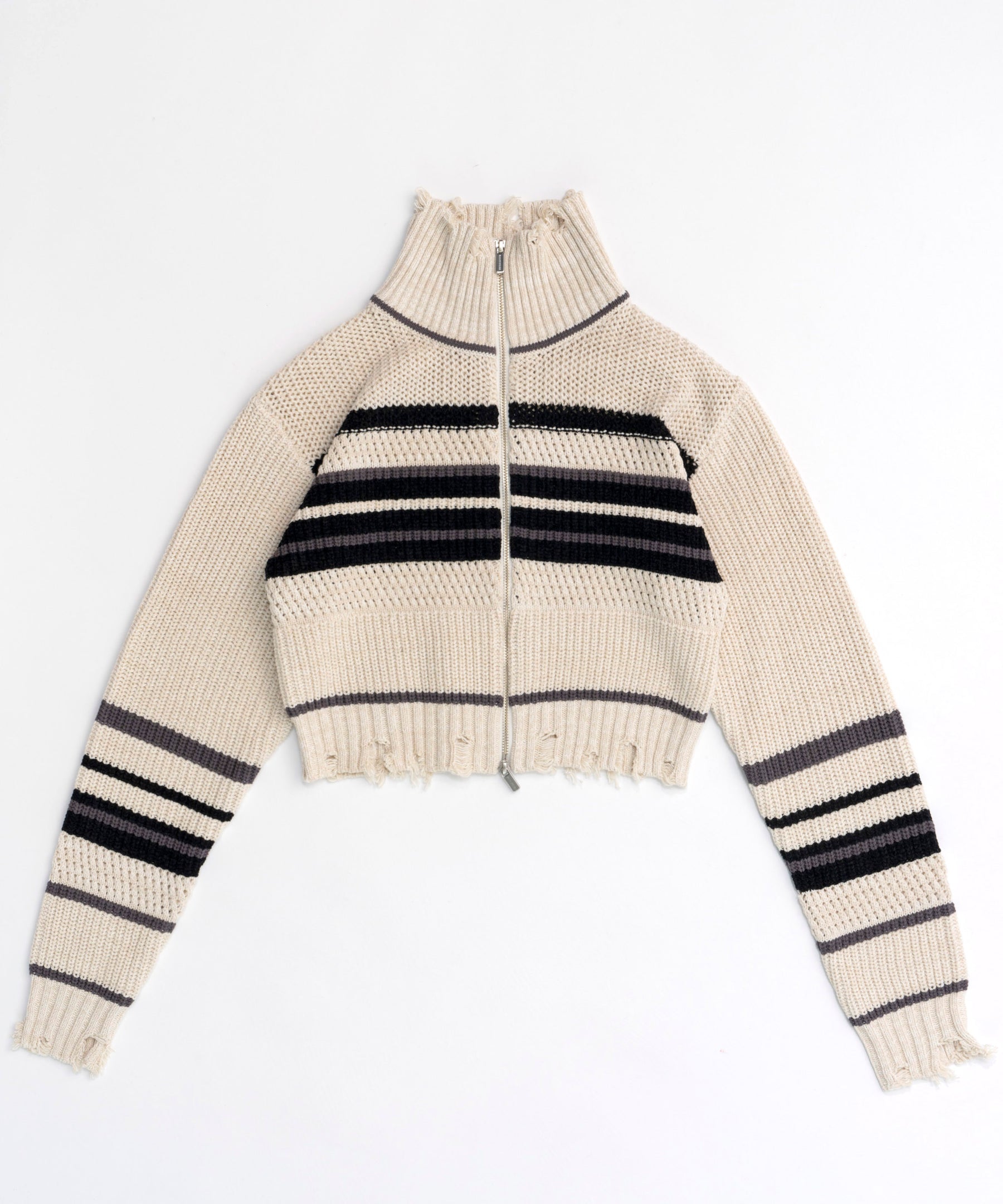 SALE】Front Zip Mesh Border Knitwear