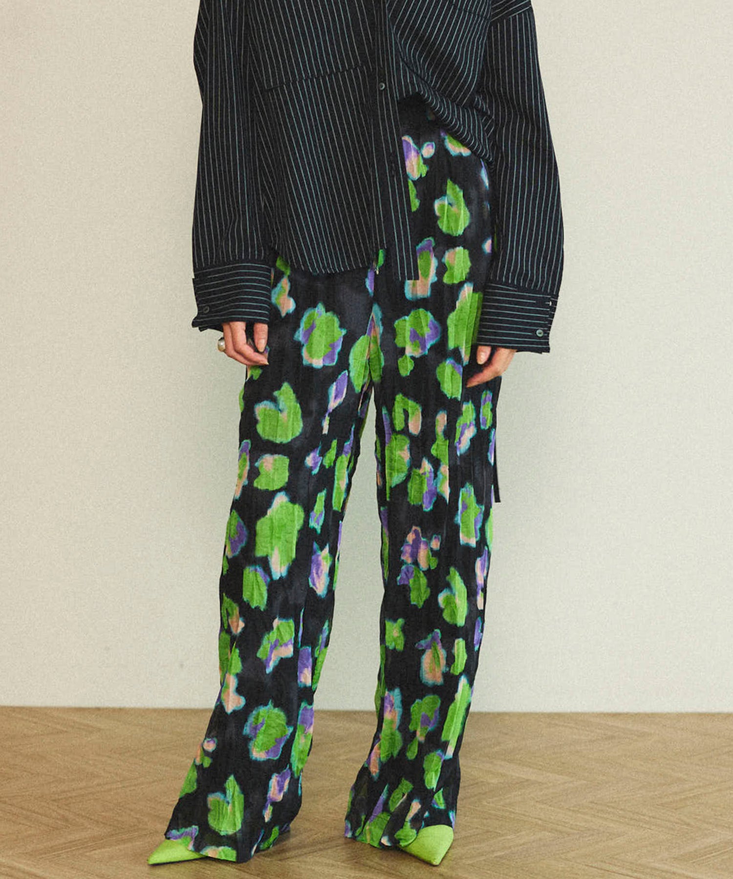 SALE】Floral Pattern Pleated Easy Pants