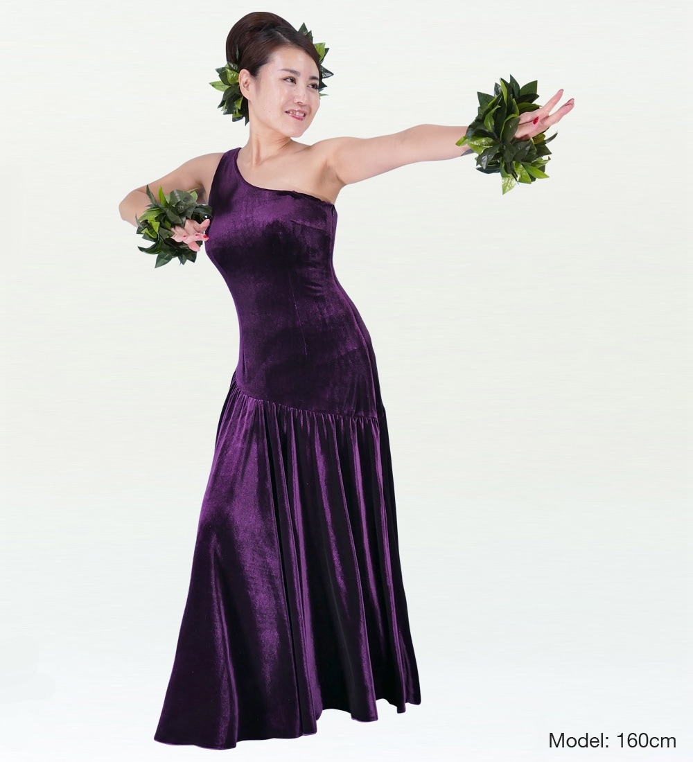 フラダンス ベルベット ワンショルダー ベルベット ドレス パープル