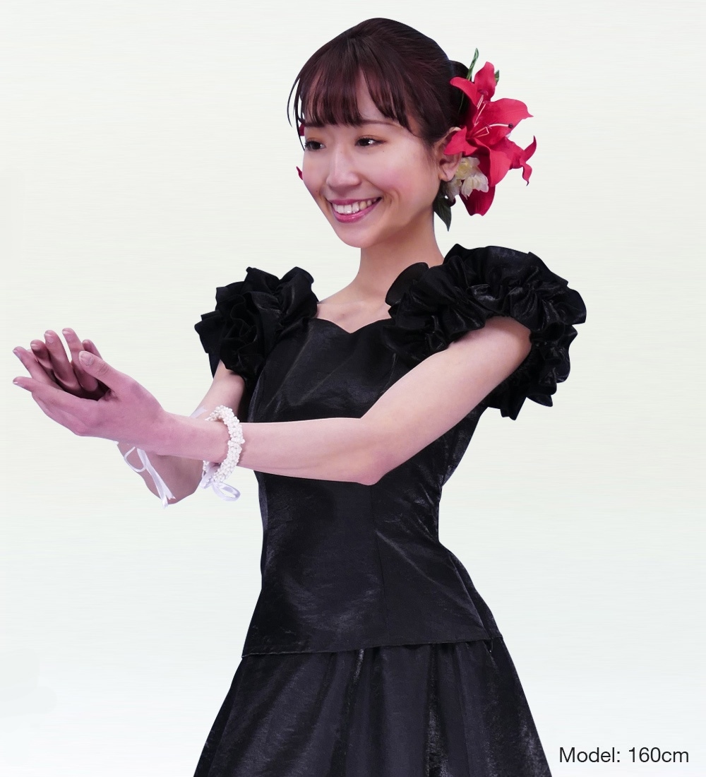 フラダンス シャンタン フリル袖ブラウス [S] ブラック 2446bkS