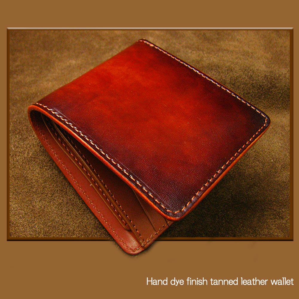 植物タンニン鞣し牛革(ヌメ革) 職人ぼかし手染め仕上げ 二つ折りレザー