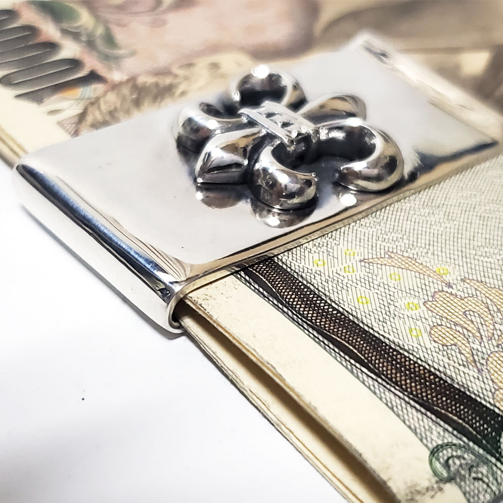 50mm リリーフレア（ユリ紋章） シルバー925 マネークリップ【札挟み