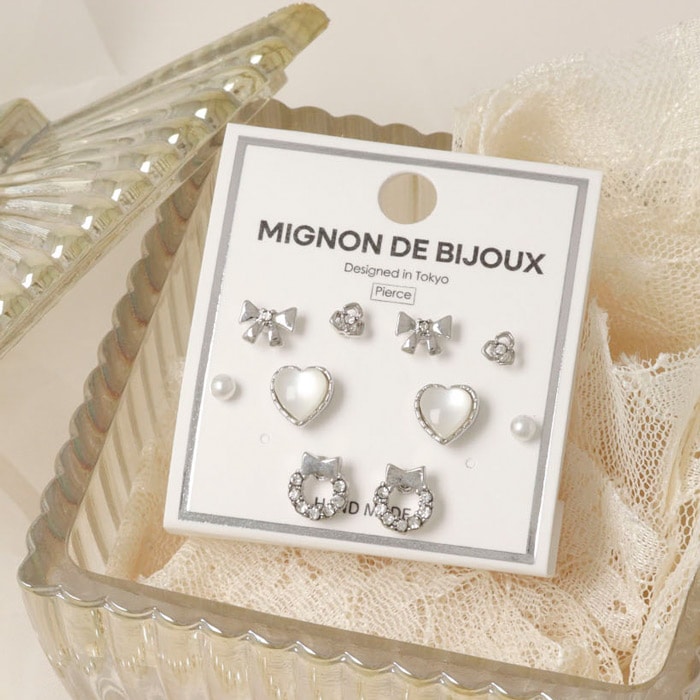 セットピアス 10個 5ペア ハート リース リボン【3color】 | ピアス
