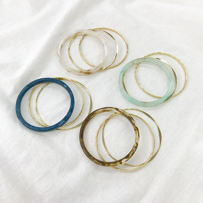 バングル ブレスレット アセチ 天然石風 メタル 3本セット【4color