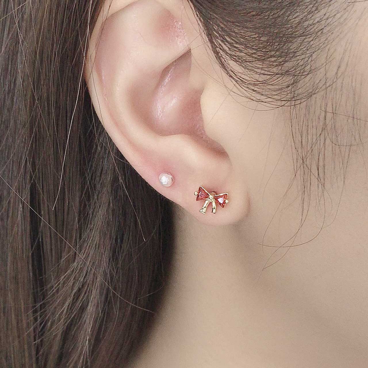 樹脂ピアスセット 5個 キラキラリボン | ピアス,セットピアス,樹脂