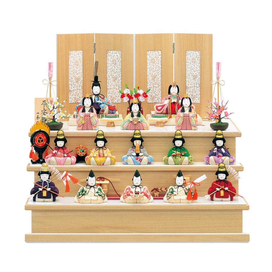 雛人形 木目込み 一秀 ひな人形 十五人飾 平安雛15号 木製三段セット