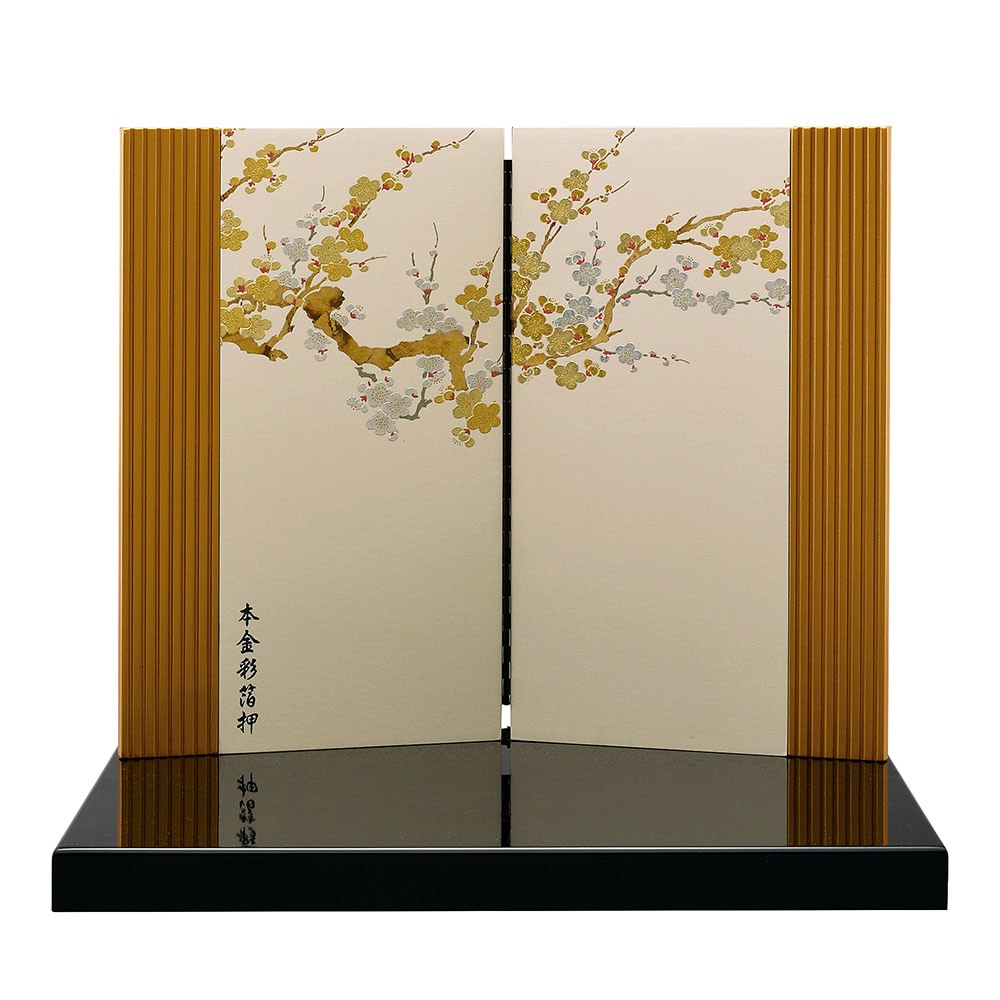 五月人形 5月人形 屏風 飾り台付き 屏風 15号 金閣屏風 梅 ベージュ
